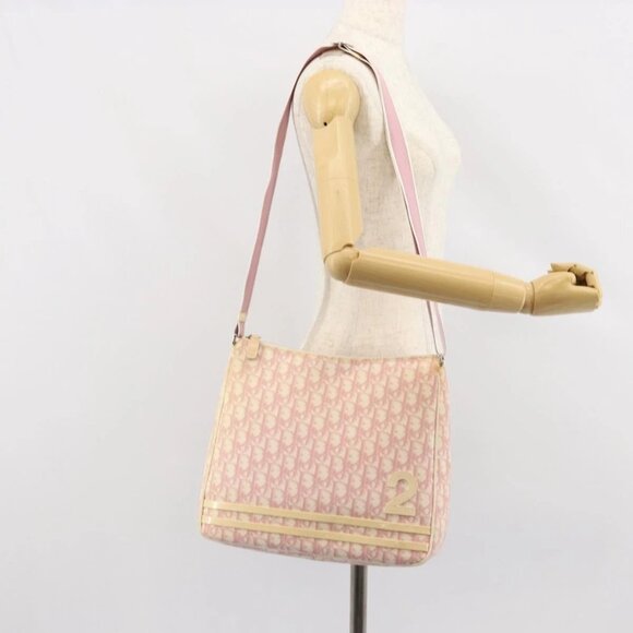 Christian Dior Trotter Canvas Shoulder Bag PVC Pink Silver Auth gh1100 - Picture 1 of 16